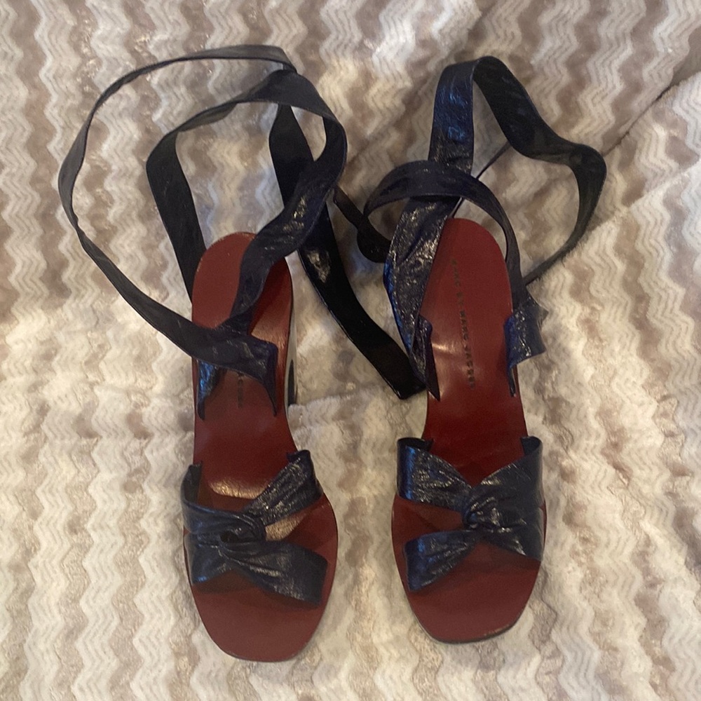 Marc Jacobs Navy Blue Open Toe Platforms Size 37